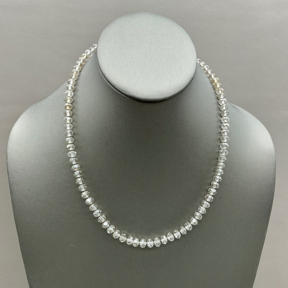 Faceted Crystal Bead Necklace Women Clear Silver Tone Filigree Clasp Elegant 16"